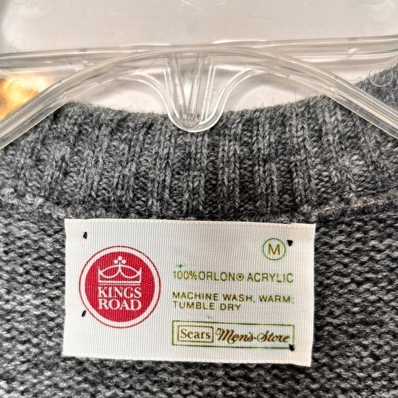 VTG Kings Road V-neck Sweater Vest Cable Knit Medium Gray Sears Mens Store 70's - Picture 4 of 9
